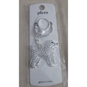 Plero Rhinestone Poodle Keychain Silver Tone Crystal Dog Bag Charm New